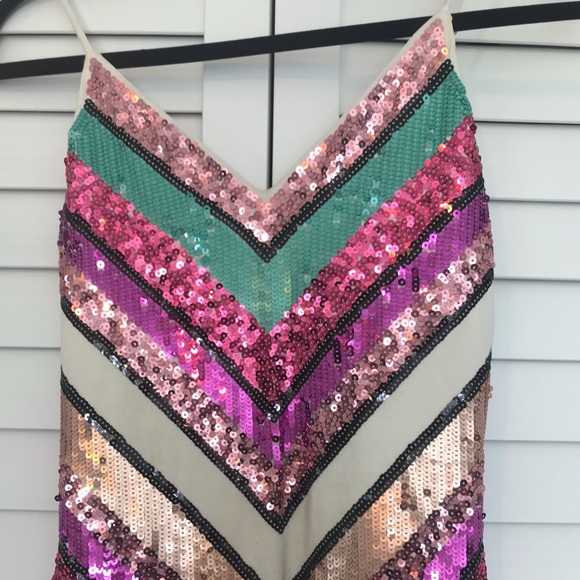 Express Chevron Sequin Mini Sheath Dress - Picture 3 of 5